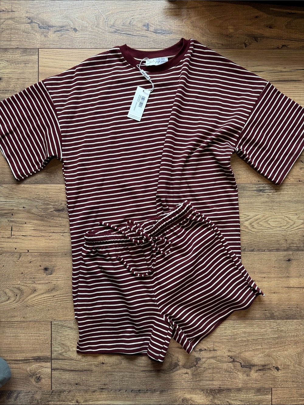 Petal & Pup Striped Burgundy & White Women's Sleep Set